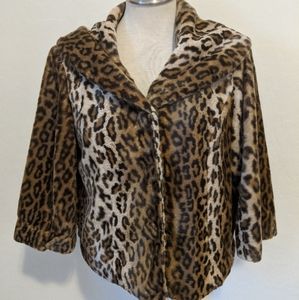 NWT I•N•C Faux Fur Animal Print Skirted Crop Jacke